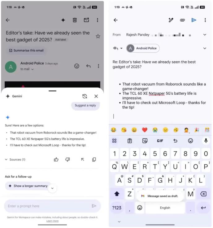 Gemini odgovara na email poruke