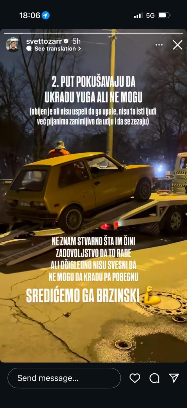 Svetozaru Igiću ponovo poku&scaron;ali da ukradu automobil