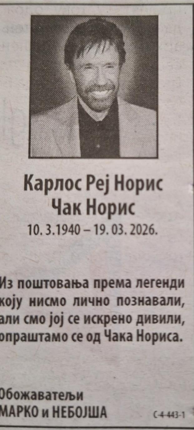 Čitulja za Čaka Norisa